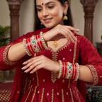 AYSIMA Suhaani Red Bridal Bangle Set with Multicolour Kada