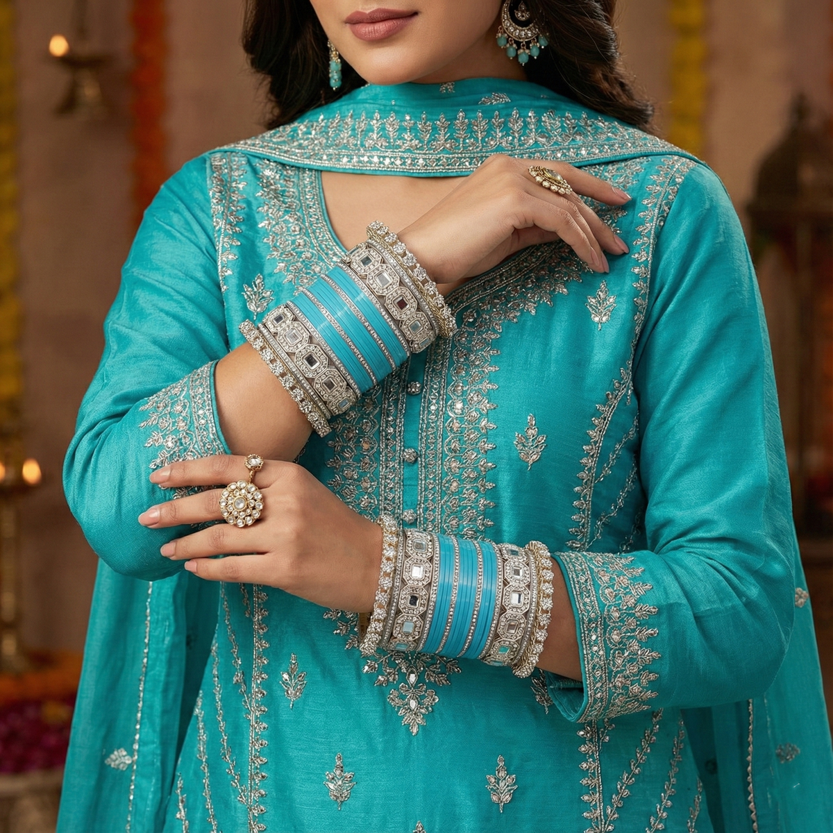 AYSIMA Turquoise Blue Bridal Bangles & Kadas | Neelima - 40 pieces