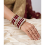 AYSIMA Samaira – Maroon Bridal Bangle Set with Gold-Tone Floral Kadas - 42 pieces