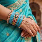 AYSIMA Neerja Surf Blue Bridal Bangle Set with Multicolour Kada