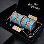AYSIMA Neerja Surf Blue Bridal Bangle Set with Multicolour Kada