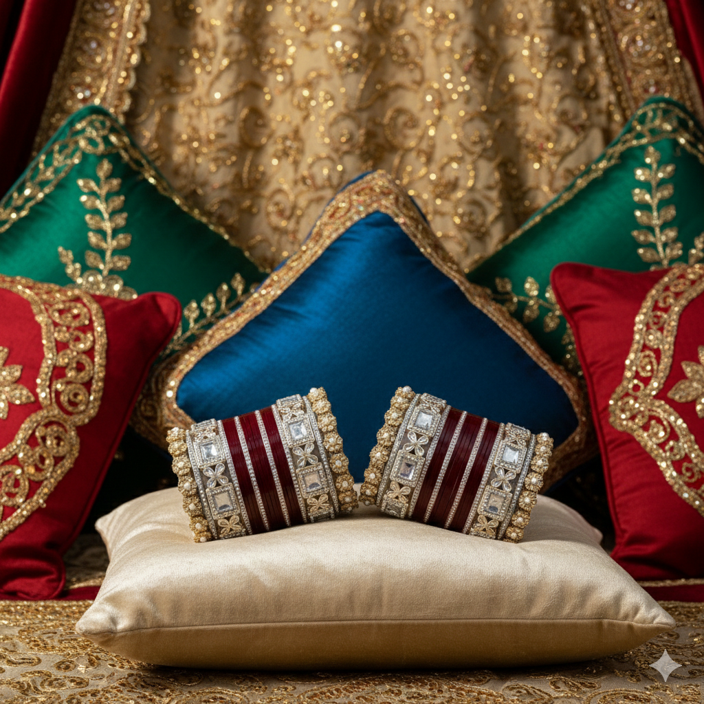 AYSIMA Rajeshwari – Royal Maroon Bridal Chura & Floral Designer Kada Set | 40 Pieces