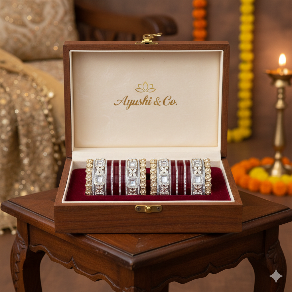 AYSIMA Rajeshwari – Royal Maroon Bridal Chura & Floral Designer Kada Set | 40 Pieces