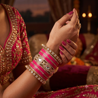 AYSIMA Gulika Pink Wedding Bangles for Women | Bridal Bangle Set with Floral Kadas