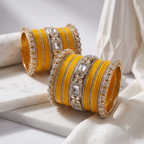 AYSIMA Peetika Yellow Haldi Bangle Set for Women | Bridal Bangles & Floral Kadas