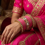 AYSIMA Gulika Pink Wedding Bangles for Women | Bridal Bangle Set with Floral Kadas