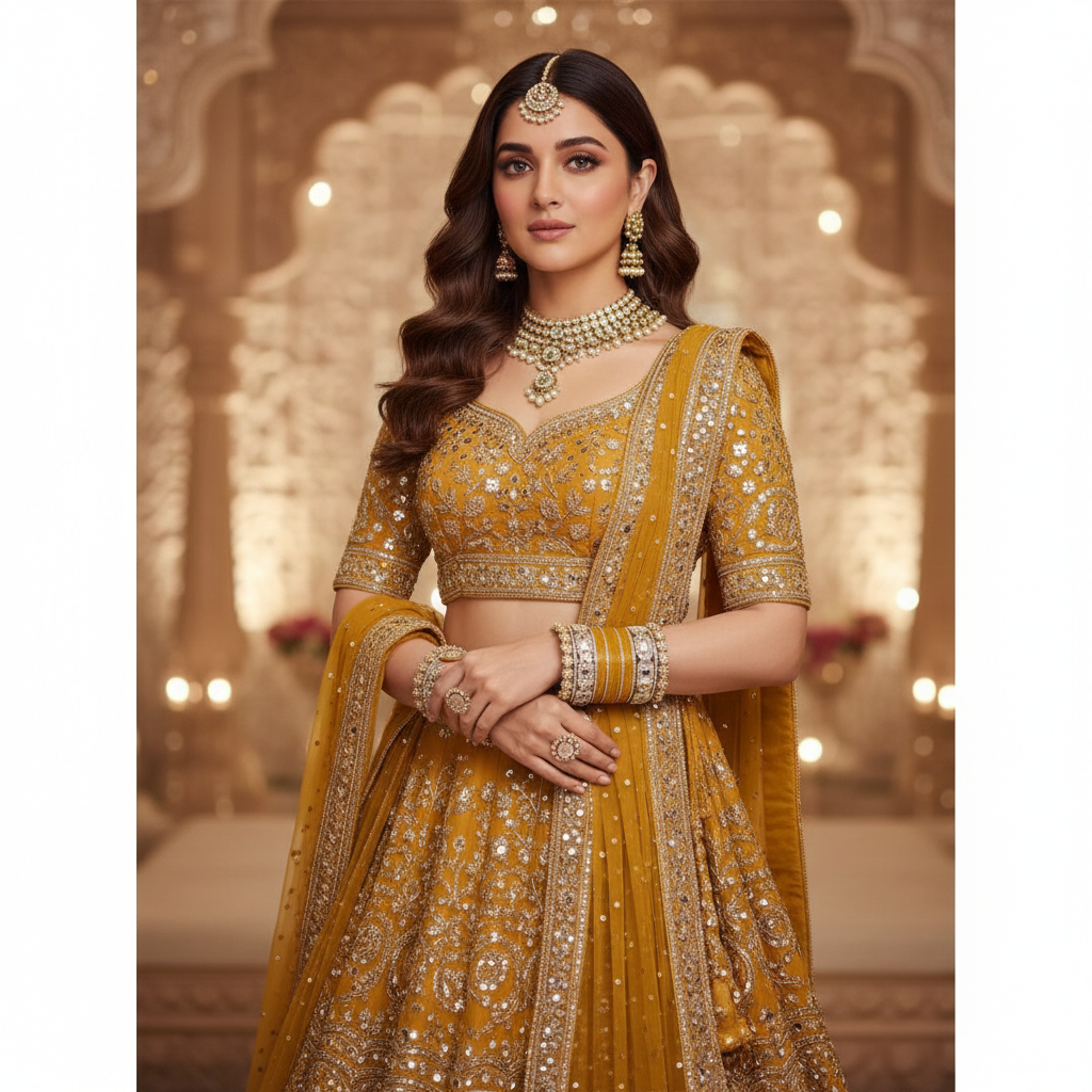 AYSIMA Kanakpriya – Mustard Yellow Haldi Bridal Chura & Floral Designer Kada Set | 40 Pieces