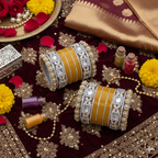 AYSIMA Kanakpriya – Mustard Yellow Haldi Bridal Chura & Floral Designer Kada Set | 40 Pieces