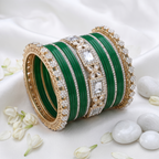 AYSIMA Green Bridal Bangles Set | Designer Kundan-Style Gold-Tone Bangle Set | Traditional Wedding & Festive Jewellery