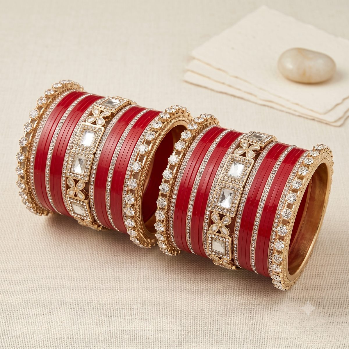 AYSIMA Sindhuri Red Bridal Bangle Set for Women | Traditional Wedding Bangles with Floral Kadas