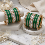 AYSIMA Green Bridal Bangles Set | Designer Kundan-Style Gold-Tone Bangle Set | Traditional Wedding & Festive Jewellery