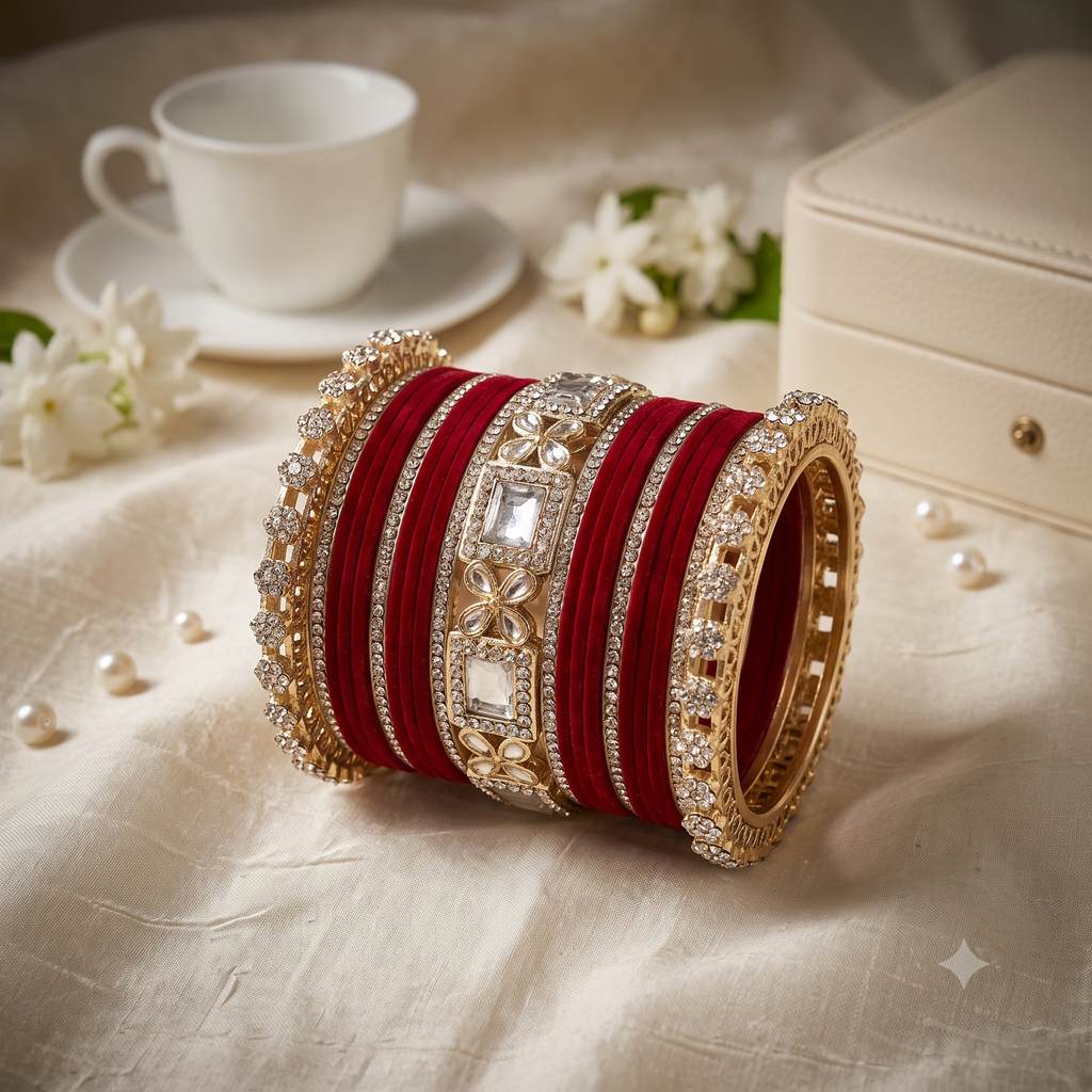 AYSIMA Raagini Maroon Bridal Bangle Set for Women | Wedding Bangles & Floral Kadas