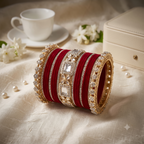 AYSIMA Raagini Maroon Bridal Bangle Set for Women | Wedding Bangles & Floral Kadas