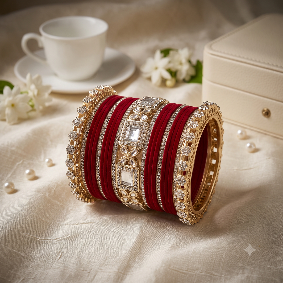 AYSIMA Raagini Maroon Bridal Bangle Set for Women | Wedding Bangles & Floral Kadas