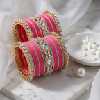 AYSIMA Gulika Pink Wedding Bangles for Women | Bridal Bangle Set with Floral Kadas