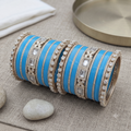 AYSIMA Ambara Sky Blue Bangle Set for Women | Bridal Wedding Bangles with Floral Kadas