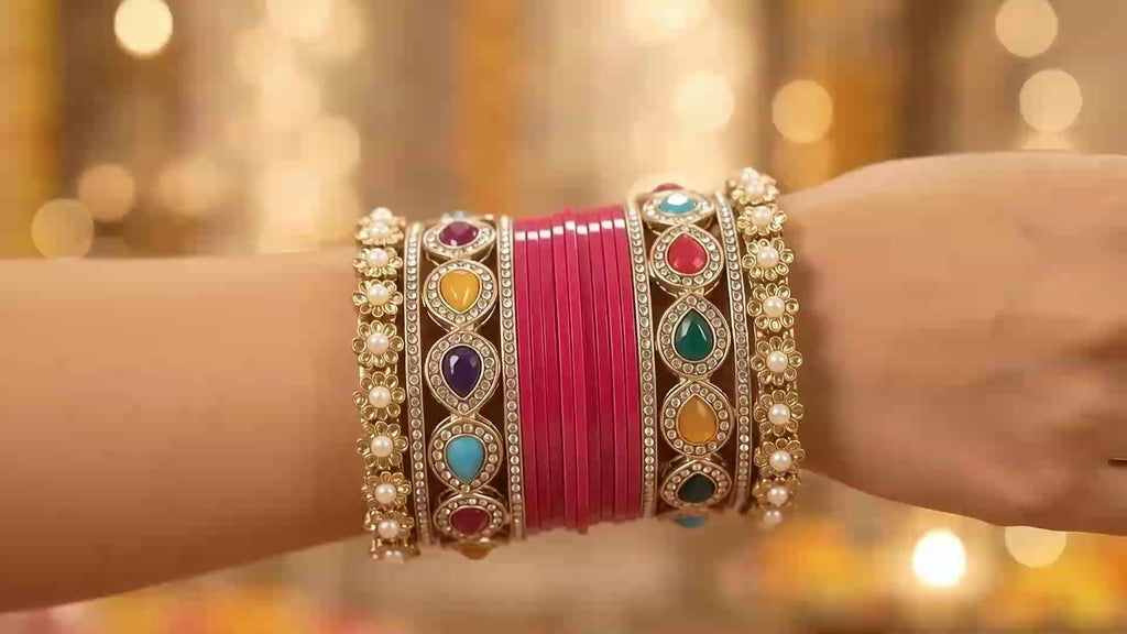 AYSIMA Rani Pink Bridal Chura & Kada Set – Rangoli - 36 pieces